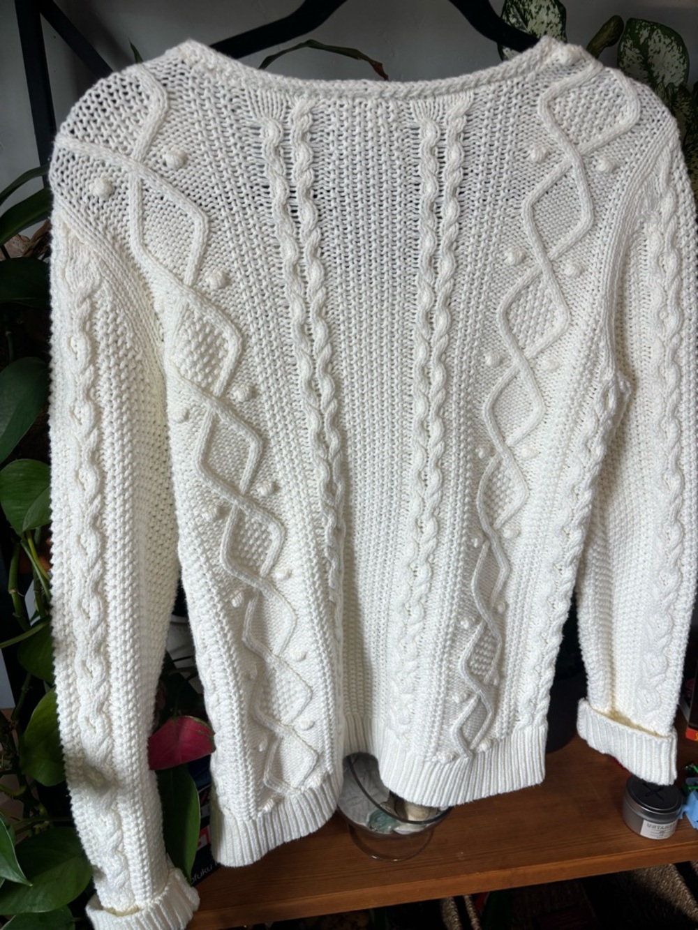 Lands' End Ivory Cable-Knit Fisherman V-Neck Sweater | XS - Picture 5 of 5